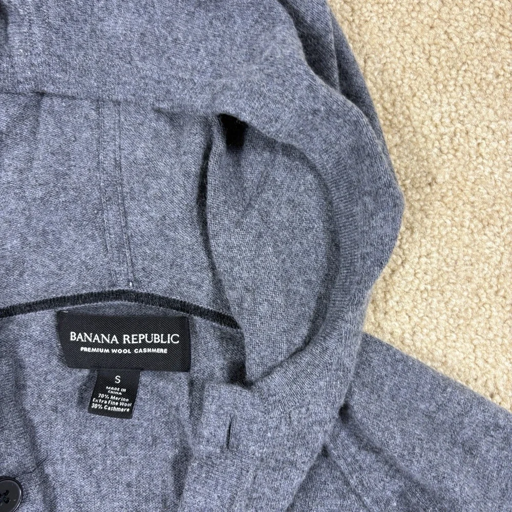 Banana Republic Sweater Mens S Gray Henley Hooded Cashmere Wool Knit Pullover